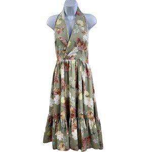 Forest Wardrobe NWT Womens M Floral Halter Midi Dress Ruffle Corset Back Retro